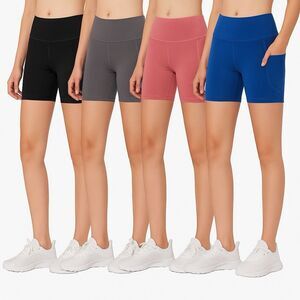 4 Pack Girls' Kids Athletic Biker Shorts with Pockets Dance Yoga Running Soccer
